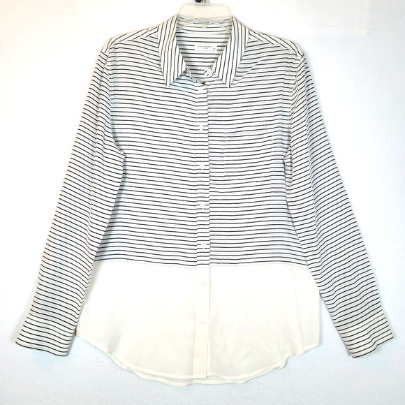 Equipment Femme Womens Silk Reese Striped Shirt Size Large White Career Preppy - Picture 1 of 10